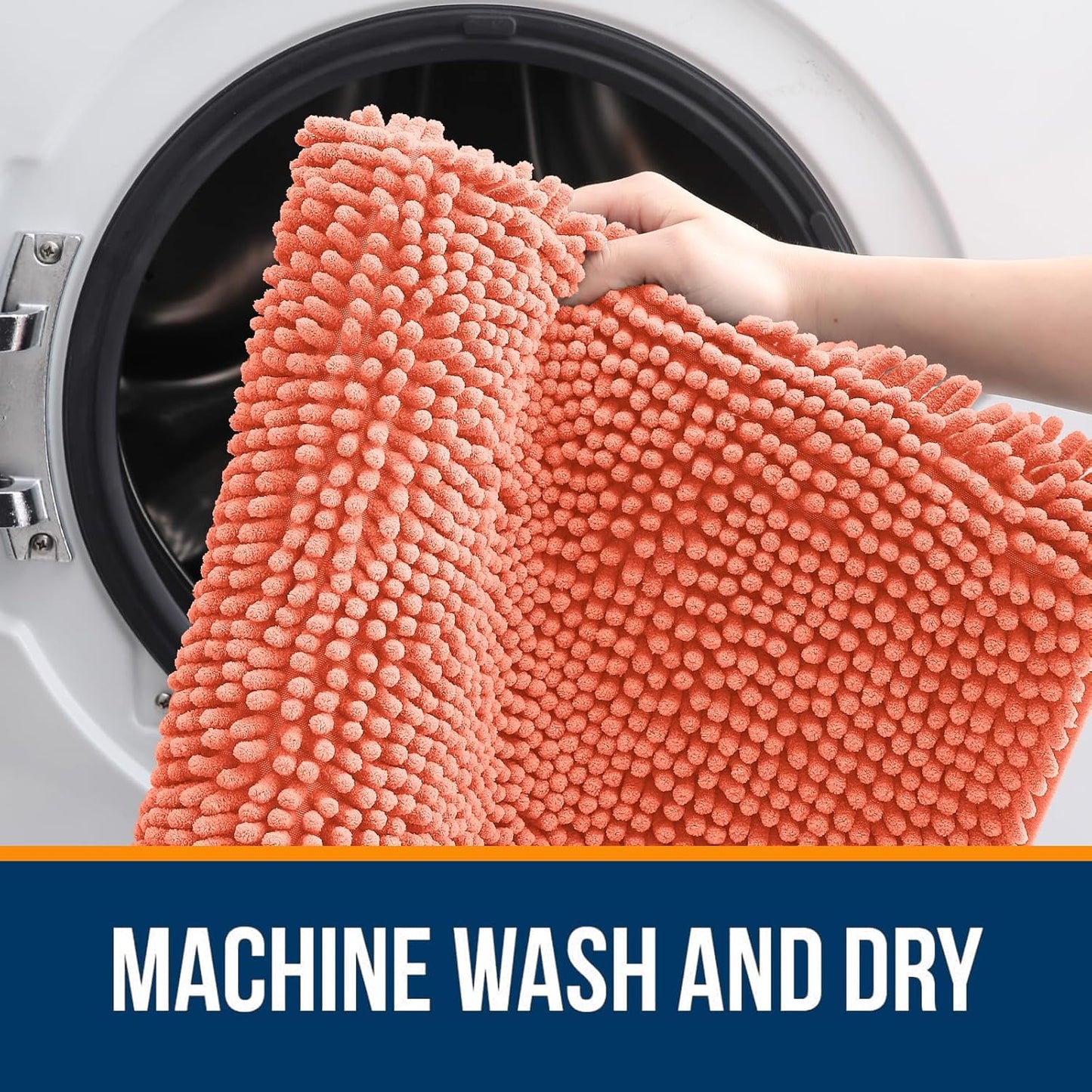 OLANLY Bathroom Rugs 36x24, Extra Soft Absorbent Chenille Bath Rugs, Rubber Backing Quick Dry, Machine Washable Bath Mats for Bathroom Floor, Tub and Shower, Home Decor Accessories, Coral