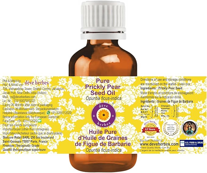 dève herbes Pure Prickly Pear Seed Oil (Opuntia ficus-Indica) Natural Therapeutic Grade Infused 30ml (1 oz)