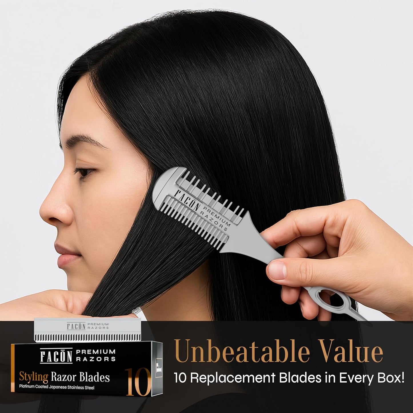 Facón Razor Comb for Hair Cutting - Professional Hair Cutting Comb Kit with 12 Replacement Blades, Double Edge Shaper for Salon & Home, Premium Styling Thinning Texturizing Split Ends Trimming Razor