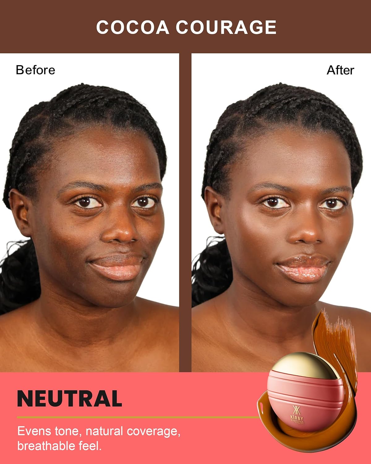 Konfident Glow Skin Tint – Cocoa Courage Hydrating Oil-Free Glass-Skin Foundation, Buildable Light-to-Medium Coverage, 30 ml – Inclusive Clean Makeup for Radiant Confidence