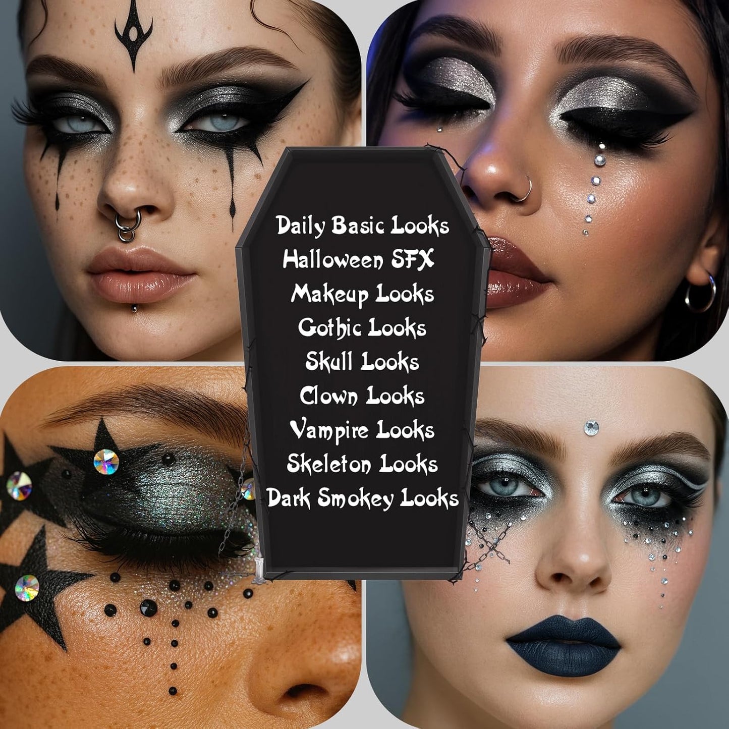 UCANBE Smokey Black Eyeshadow Palette, 15 Colors Dark Shimmer Matte Metallic Makeup Pallet, High Pigmented Gray Silver Sombras De Ojos Kit for Daily and Halloween