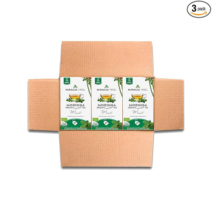 Miracle Tree - 3 Count of Organic Moringa Superfood Tea, 25 Individually Sealed Tea Bags, Mint (Keto, Detox, Energy/Immunity Booster, Vegan, Gluten-Free, Organic, Non-GMO, Caffeine-Free)