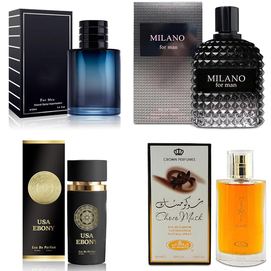 4-Piece Cologne for Men Includes Choco Musk/SE/USA Ebony/Milano Scent of Woody, Spicy, Citrus & Aromatic eau de parfum Men Gift Set Each 100Ml for Daily Use