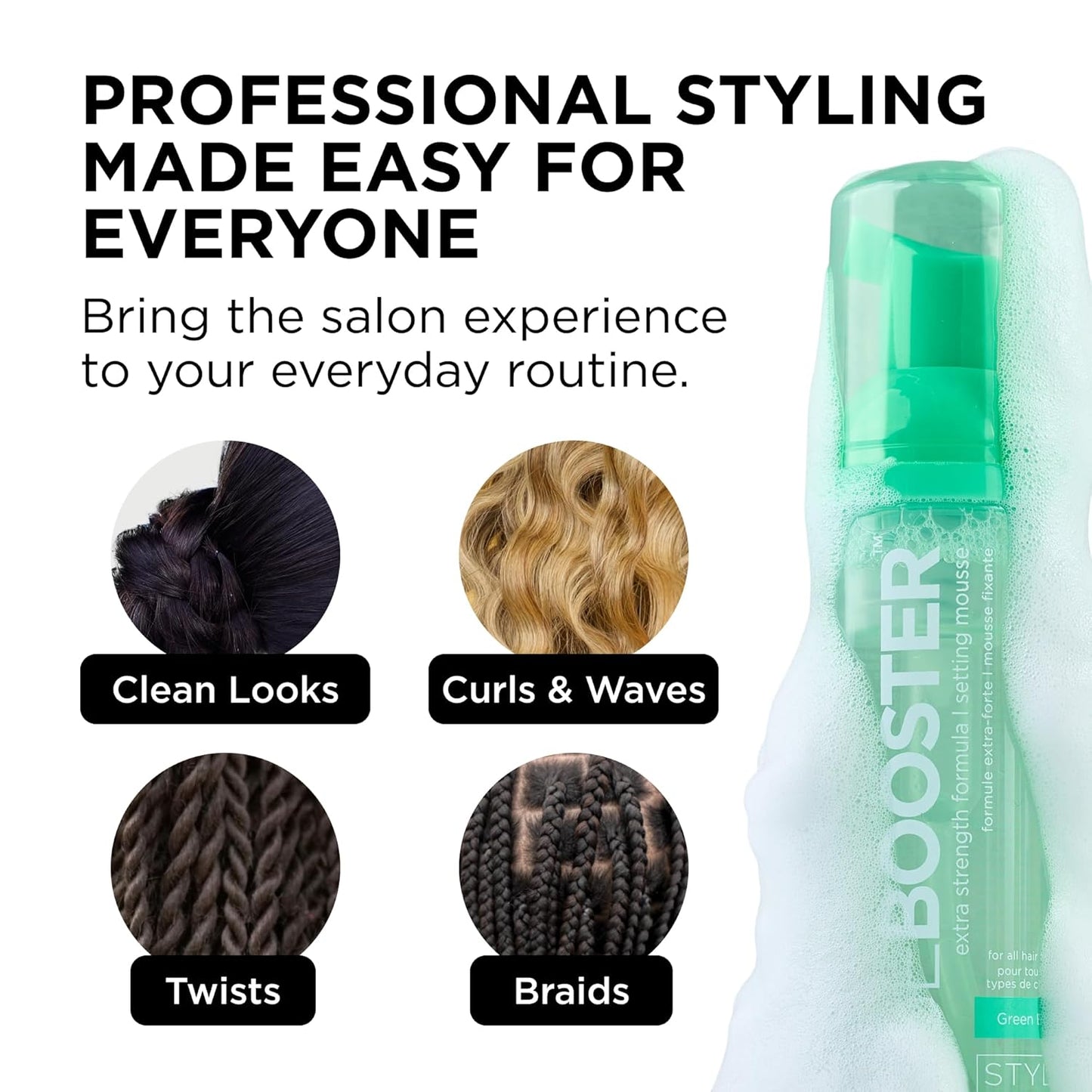 Style Factor EDGE BOOSTER Extra Strength Setting Mousse Travel Size – Frizz Control, Extra Volume, and Conditioning – 2.5oz Emerald Mousse for Curly Hair