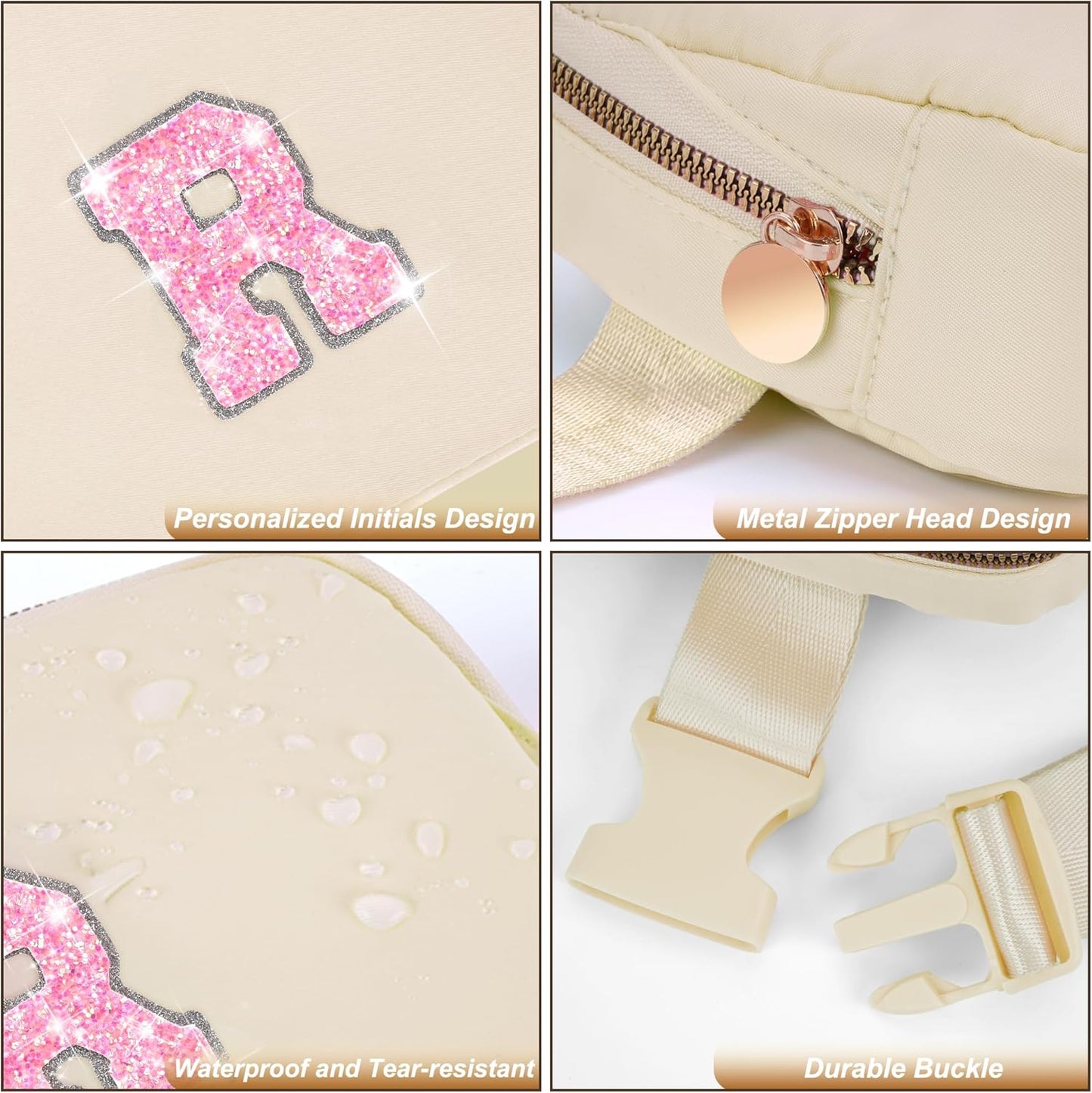 Fanny Pack Belt Bag Crossbody Bags with Initials Letter Patch Trendy Stuff for Teens Cute Stuff Birthday Gifts for Teenager Girls | Khaki,Initial R