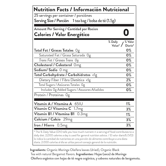Miracle Tree - 6 Count of Organic Moringa Superfood Tea, 25 Individually Sealed Tea Bags, Earl Grey (Keto, Detox, Energy/Immunity Booster, Vegan, Gluten-Free, Organic, Non-GMO, Lightly Caffeinated)