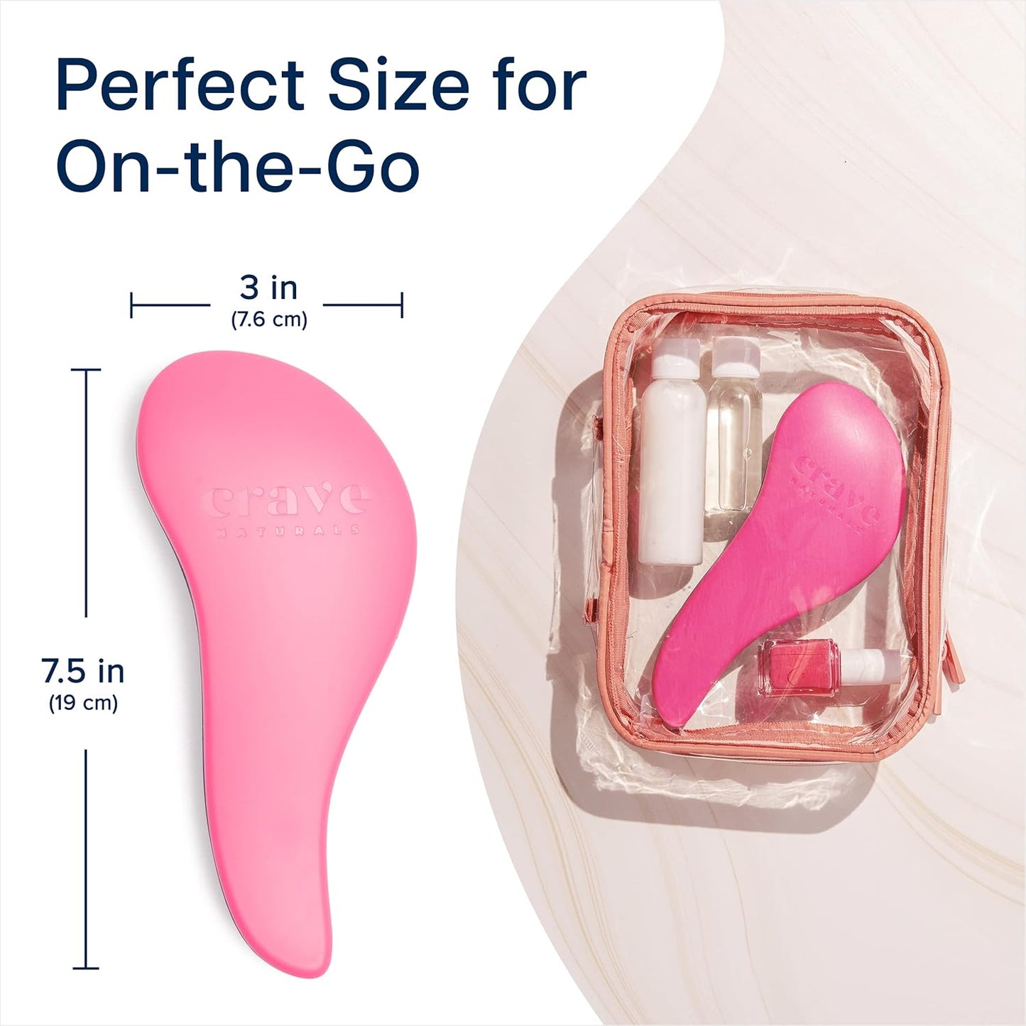 Crave Naturals Glide Thru Hair Brush - Detangler Brush for Curly, Straight, Wet or Dry Hair - Gentle Detangling Brushes for Adults, Kids, Toddlers - Hair Accessories for Women, 7.5x3 - Pink