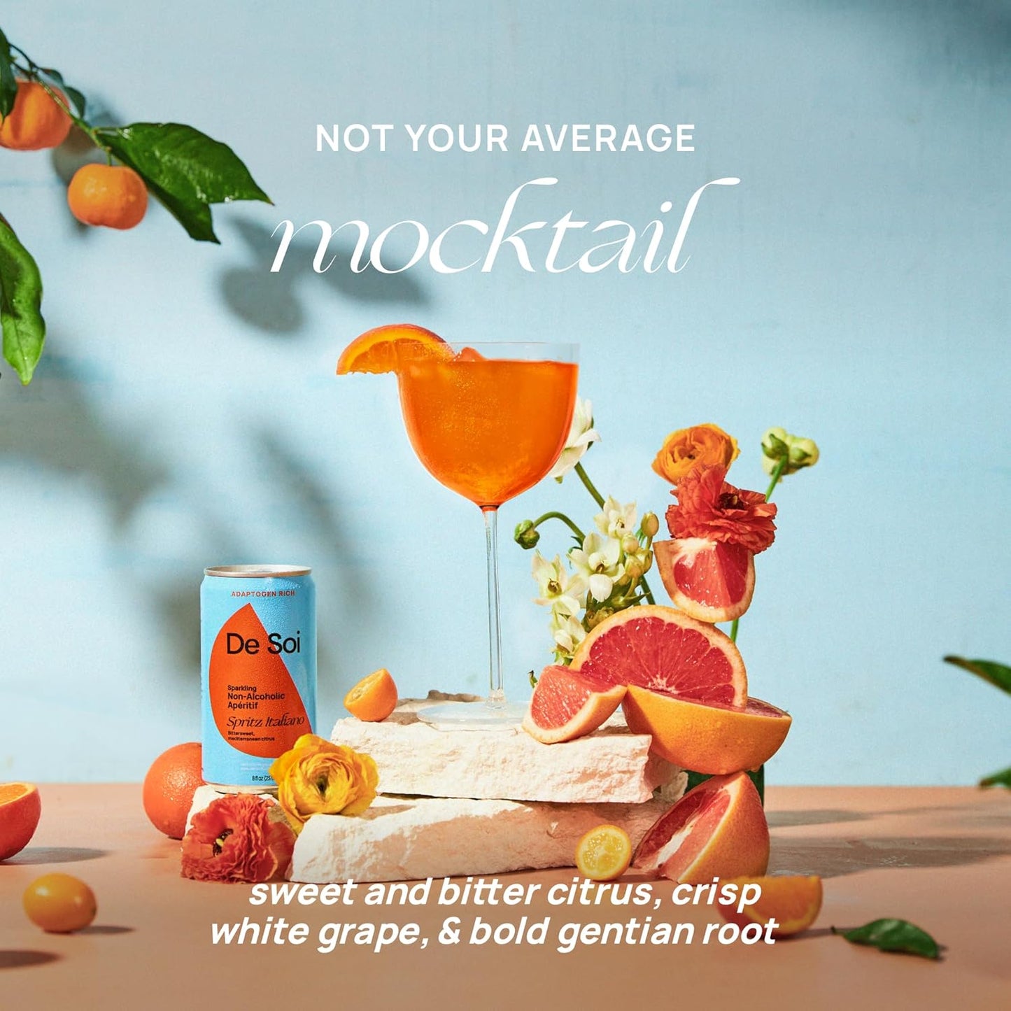 De Soi Spritz Italiano Mocktails NA Drinks 8 fl oz (12-pack) - Adaptogen Drink, Sparkling Drink with Calming Botanicals, Mocktail Drinks, Gluten Free, No Artificial Flavors