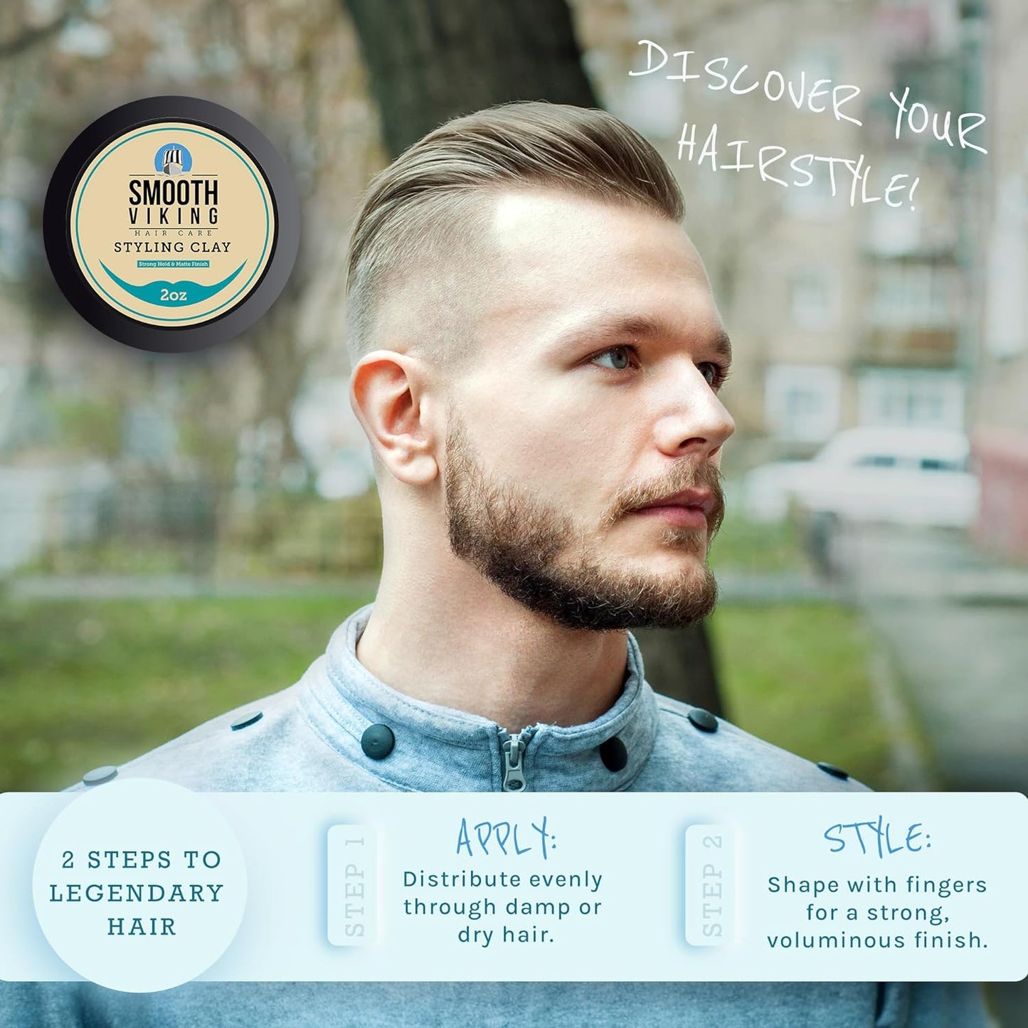 Smooth Viking Hair Clay for Men - Strong Hold Pomade, Hair Paste, Styling Clay With Matte Finish, Made in USA, 2oz