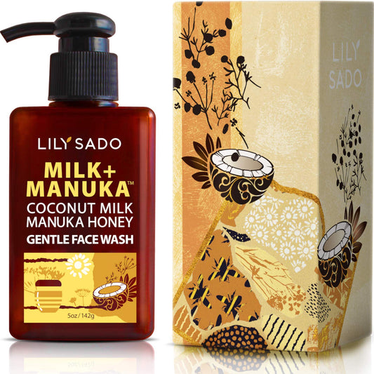 LILY SADO MILK+MANUKA™ Coconut Milk & Manuka Honey Gentle Gel Face Cleanser - Natural Cruelty-Free Facial Wash Cleanses, Balances, Soothes & Hydrates - Reduces Pores & Blackheads - 5oz