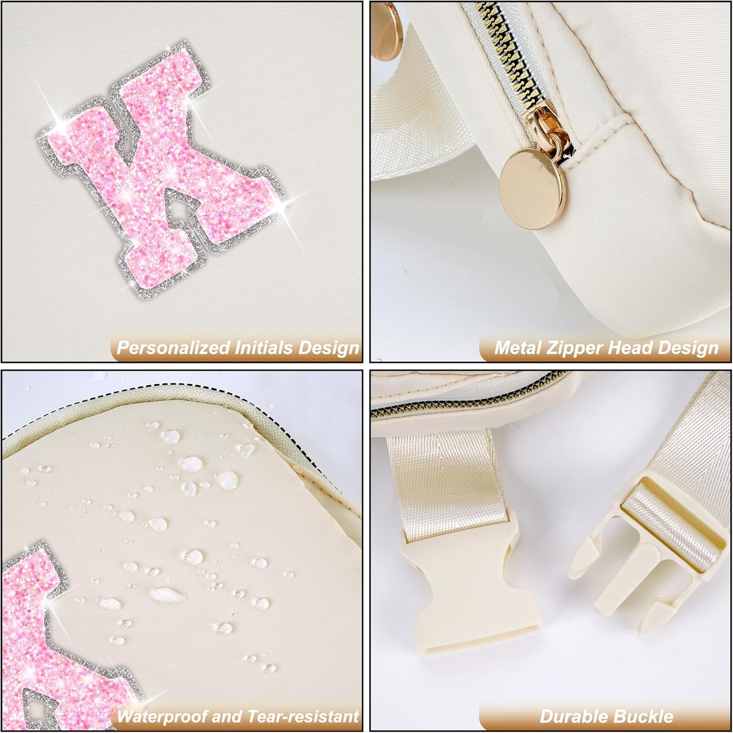 Girl Stuff - Teen Girl Gifts Trendy Stuff,Cross Body Bag for Girls Belt Bag for Women - Fanny Pack for Kids Teen,Crossbody Bag for Women Trendy Belt Bag Waist Packs | Cream,Initial K