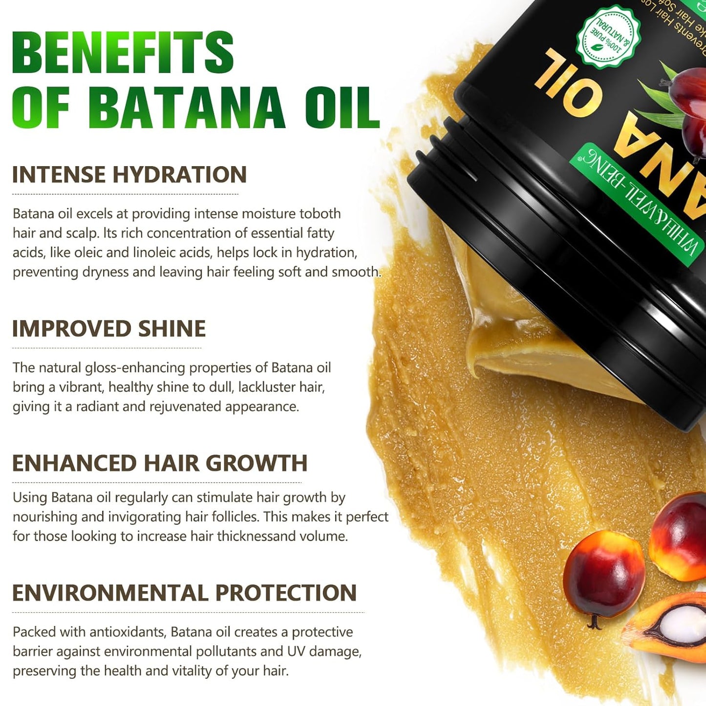 WHLH & WELL-BEING Batana Oil for Hair Growth, Natural Pure Unrefined Batana Oil, Prevent Hair Loss for Men & Women 4.2 OZ 1Pack