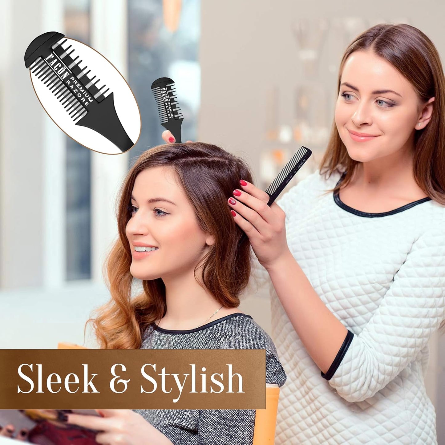 Facón Razor Comb for Hair Cutting - Professional Hair Cutting Comb Kit with 12 Replacement Blades, Double Edge Shaper for Salon & Home, Premium Styling Thinning Texturizing Split Ends Trimming Razor