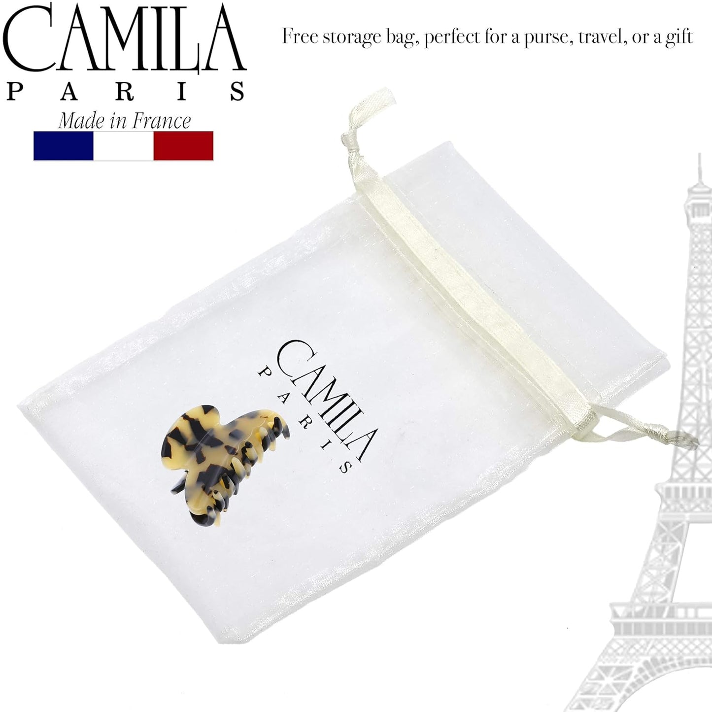 Camila Paris CP3060 French Hair Clip for Women, Handmade, Ivory Tokyo, Small, Girls Hair Claw Clips Jaw, Durable Styling Hair Accessories for Women, Strong Hold Grip, Made in France