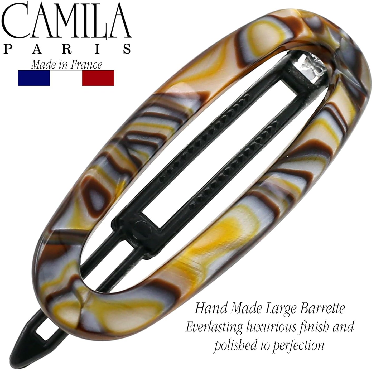 Camila Paris CP3365 French Hair Barrette Clip for Women, Handmade, Onyx, Slide-in Metal-Free Closure, Strong Hold Grip Hair Clips for Girls, No Slip Durable Styling Hair Accessories, Made in France