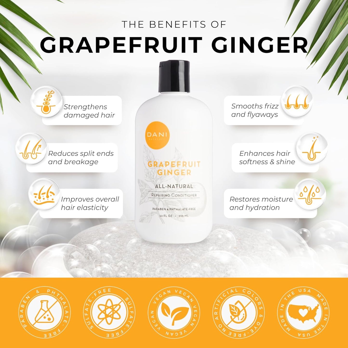 DANI Naturals Conditioner – Grapefruit Ginger, Detoxifying & Clarifying for Oily, Thick & Curly Hair, Lightweight Hydration & Scalp Refresh, Vegan & Color-Safe, 12 oz
