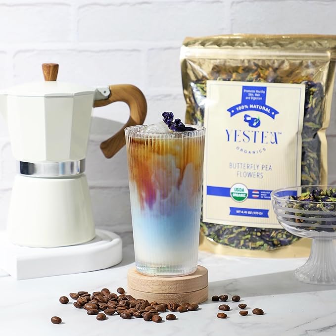 YESTEA 100% USDA Organic Butterfly Pea Flower 4.41 oz (375+ Cups) Small-Batch and Handpicked from Thailand - Non GMO Rich in Antioxidants, Caffeine Free, Vegan, and Gluten Free (4.41 Oz)