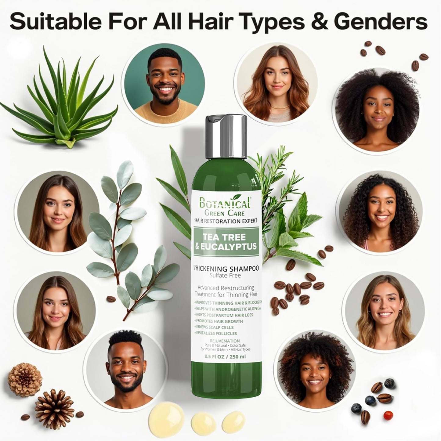 Tea Tree & Eucalyptus Shampoo for Hair Growth & Thinning Hair - Thickening, Sulfate-Free