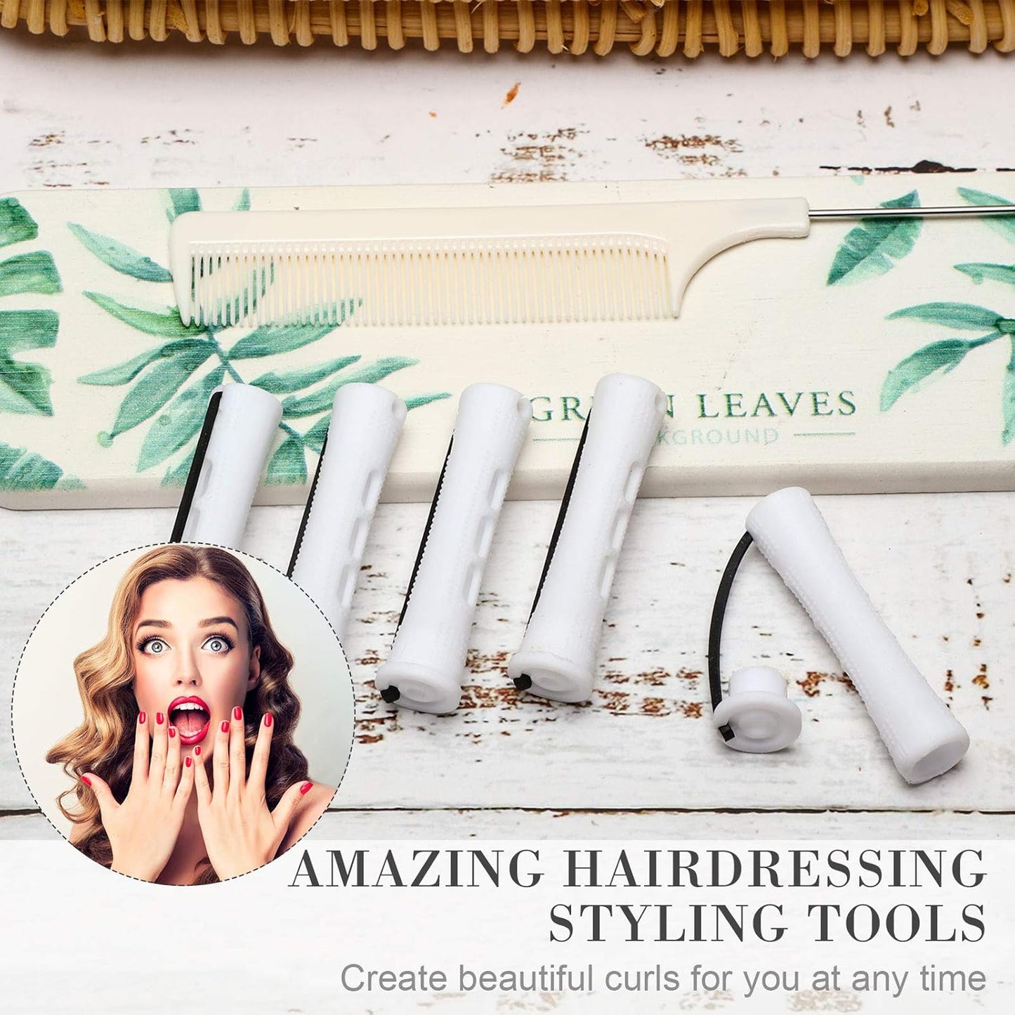 48 Pieces Hair Perm Rods Short Cold Wave Rods Plastic Perming Irons Hair Curling Rollers Curlers with Steel Pintail Comb Rat Tail Comb for Hairdressing Styling Supplies(0.63 Inch,White)