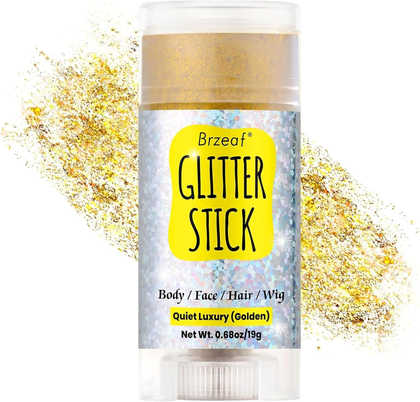 Brzeaf Waterproof Golden Glitter Stick, Halloween Glitter Makeup, Shimmery & Long Lasting, Chunky Glitter for Face/Body/Hair/Eyes/Lip, Singer Concert Music Halloween Christmas Rave Festival