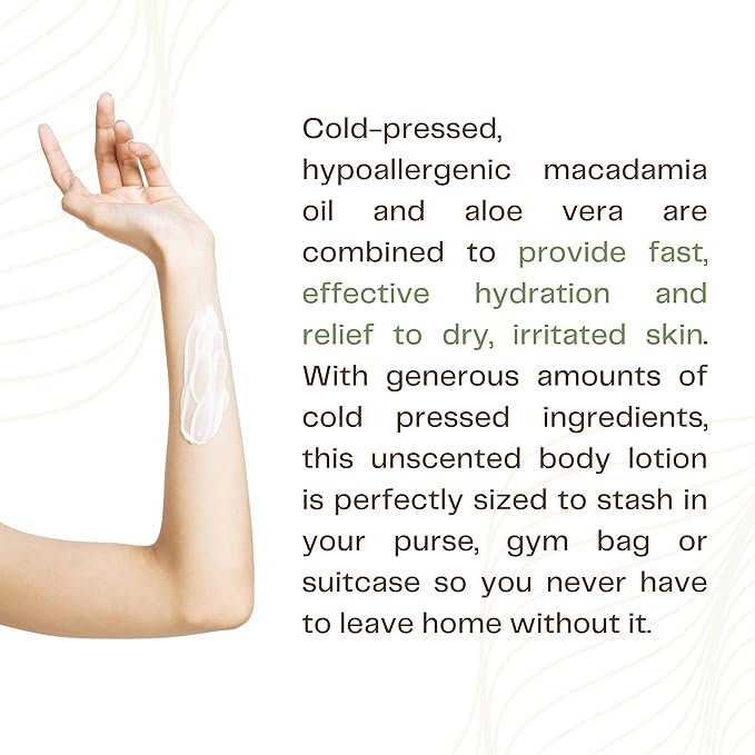 Hydra-Opulence Macadamia Body Lotion for Women and Men, All-Natural, Cruelty-Free Moisturizer with Aloe Vera. Ideal for Sensitive Skin, Eczema, Rosacea, Sunburn, Massages. (3.4 fl oz)