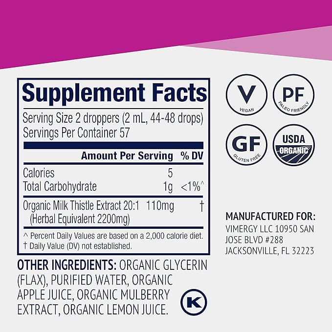 Vimergy Milk Thistle – Supports Liver Function* – Promotes Healthy Digestion* – USDA Certified Organic, Vegan, Gluten-Free – 115 mL (57 Servings)