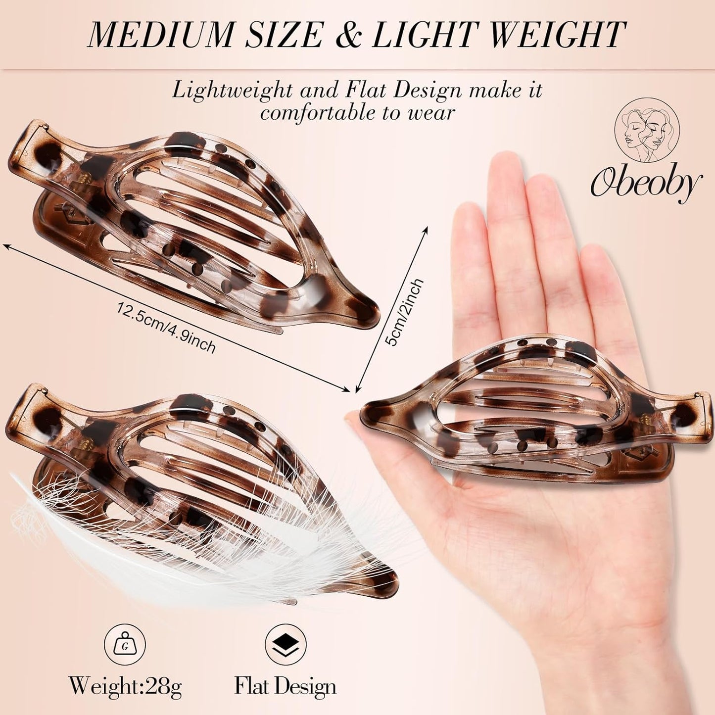 Obeoby 6 PCS Flat Hair Clips for Women, French Flat Claw Clips Hair Accessories Barrettes Large Medium Duckbill Stocking Stuffers Christmas Gifts (Tortoiseshell)