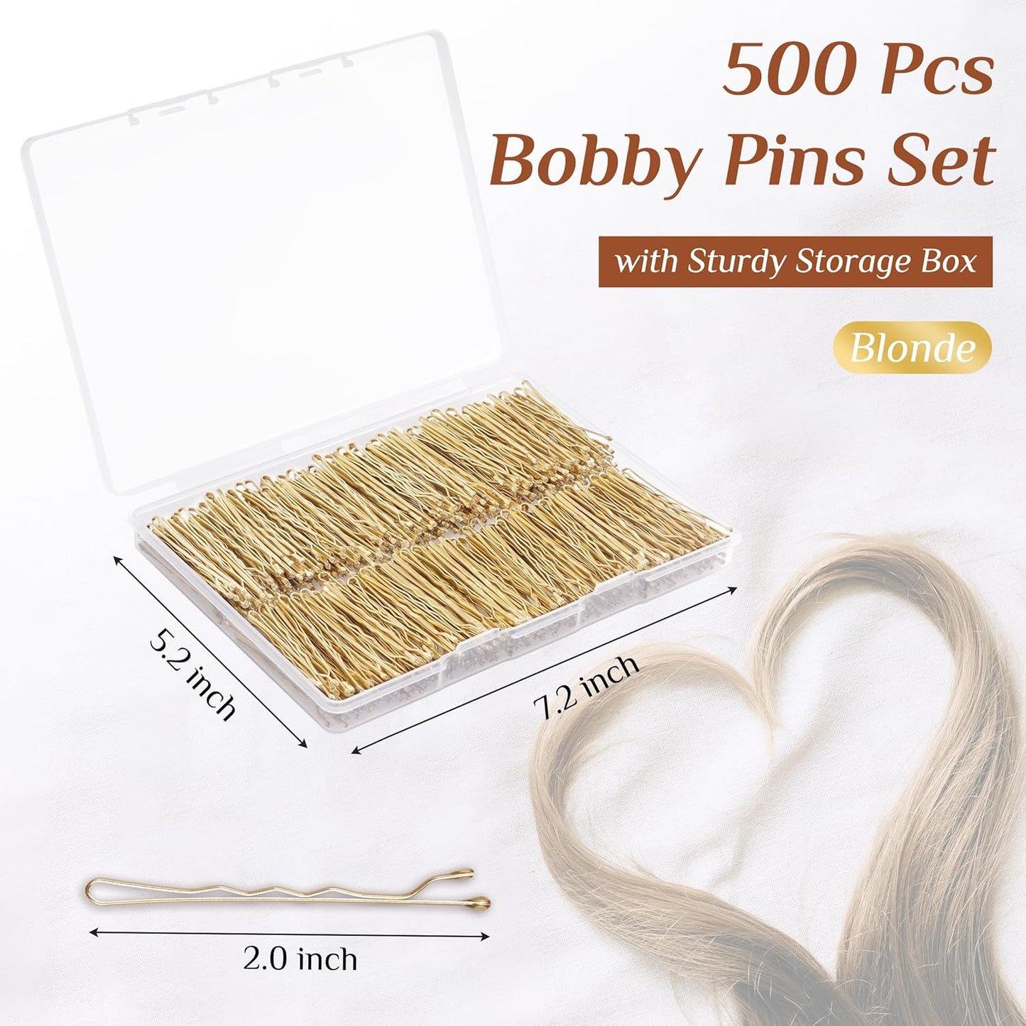 Bobby Pins Blonde Hair, 500 Pcs Blonde Bobby Pins, 2 Inch Premium Bobby Pin, Secure Hold Bobby Pins with store box, Hair Pins for Women and Girls