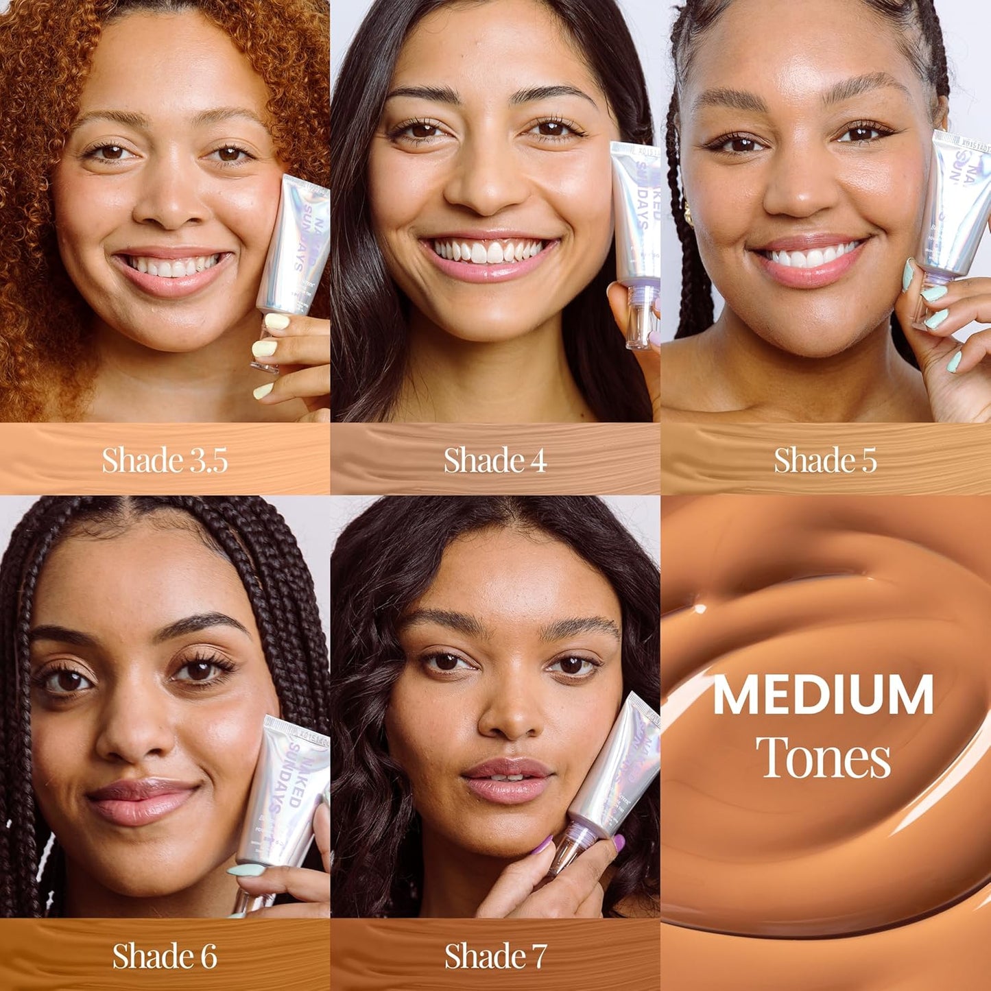 Naked Sundays BeautyScreen™ SPF 50 Mineral Peptide Foundation Tint – 2-in-1 Skin Tint & Mineral Sunscreen | Radiant, Buildable Coverage, Acne-Safe, Infused with Peptides (4 Medium honey, 1.01 fl oz)