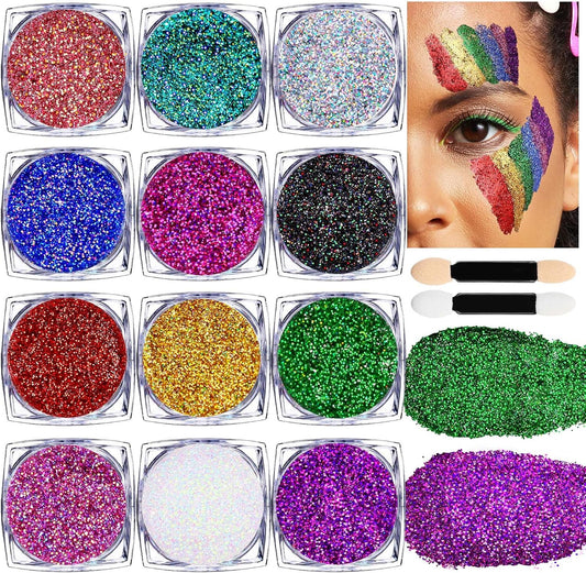 Teenitor Face Glitter Body Glitter Makeup Festival Glitter Gel, 12 Colors Face and Body Glitter Gel, Hair Glitter, Glitter for Face and Hair