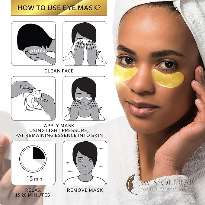 SWISSÖKOLAB Double Chin Reducer V Line Lifting Mask Face Slimming + Under Eye Patches For Puffy Eyes 24k Gold Eye Mask For Dark Circles And Puffiness Collagen Eye Gel Pads…