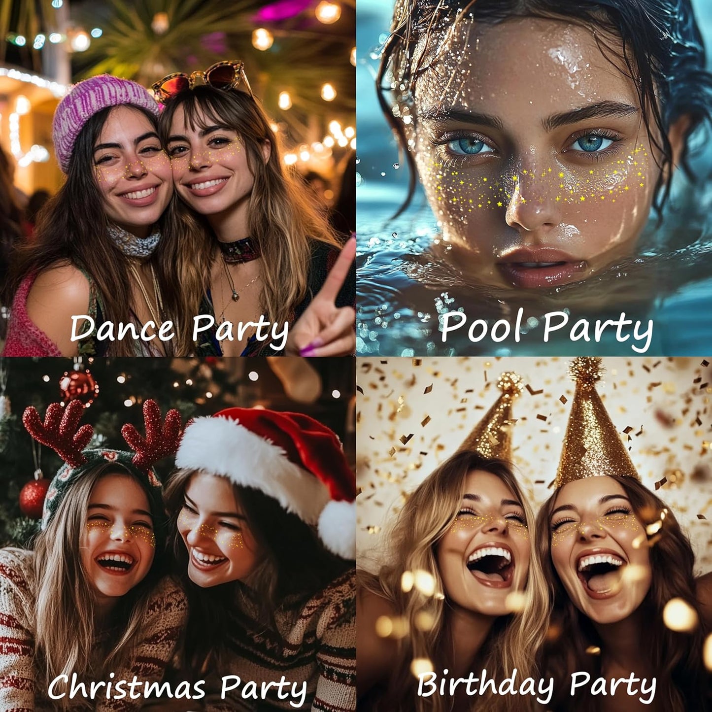 10 Pcs Gold Face Makeup Patches,Glitter Freckles Face Tattoo,Waterproof Face Glitter Speckles,Faux Freckle Patches,Temporary Face Freckles For Women(Gold Star)