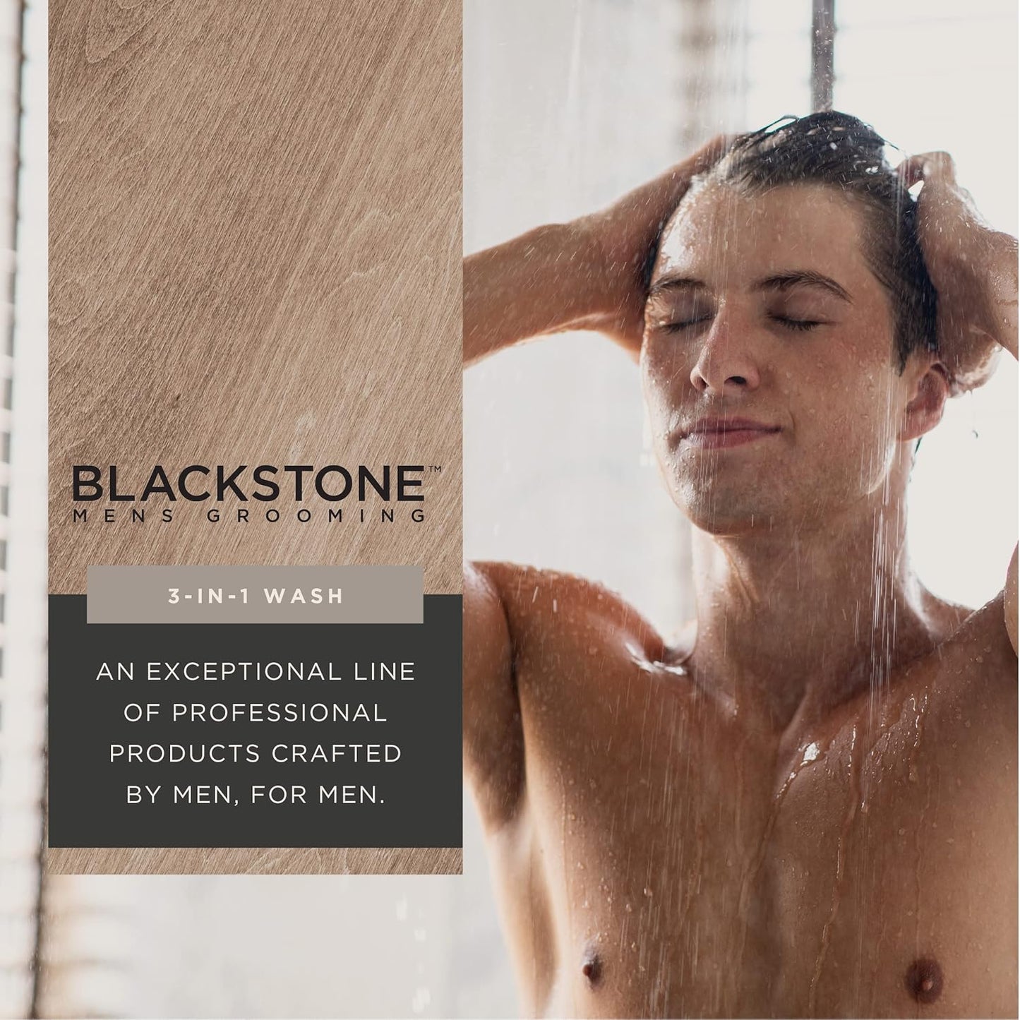 Blackstone 3-in-1 Wash for Men | Cleanses & Conditions Hair, Body, & Face | For All Skin & Hair Types | With Caffeine, Vitamin C, Hemp Seed Oil & Biotin - Bourbon & Cedar, 32 fl oz