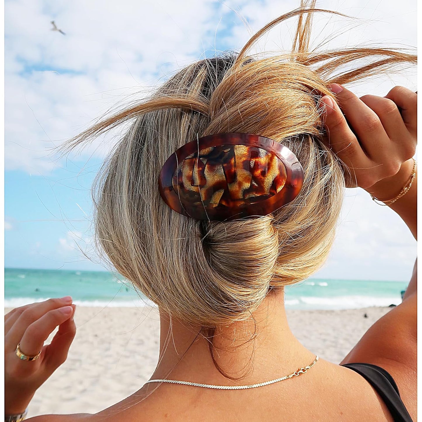 Camila Paris CP3645 French Hair Barrette Clip Oval Brown and Africa, Strong Hold Grip Hair Clips for Women, No Slip Rubberized Metal Closure, Durable Styling Girls Hair Accessories, Made in France