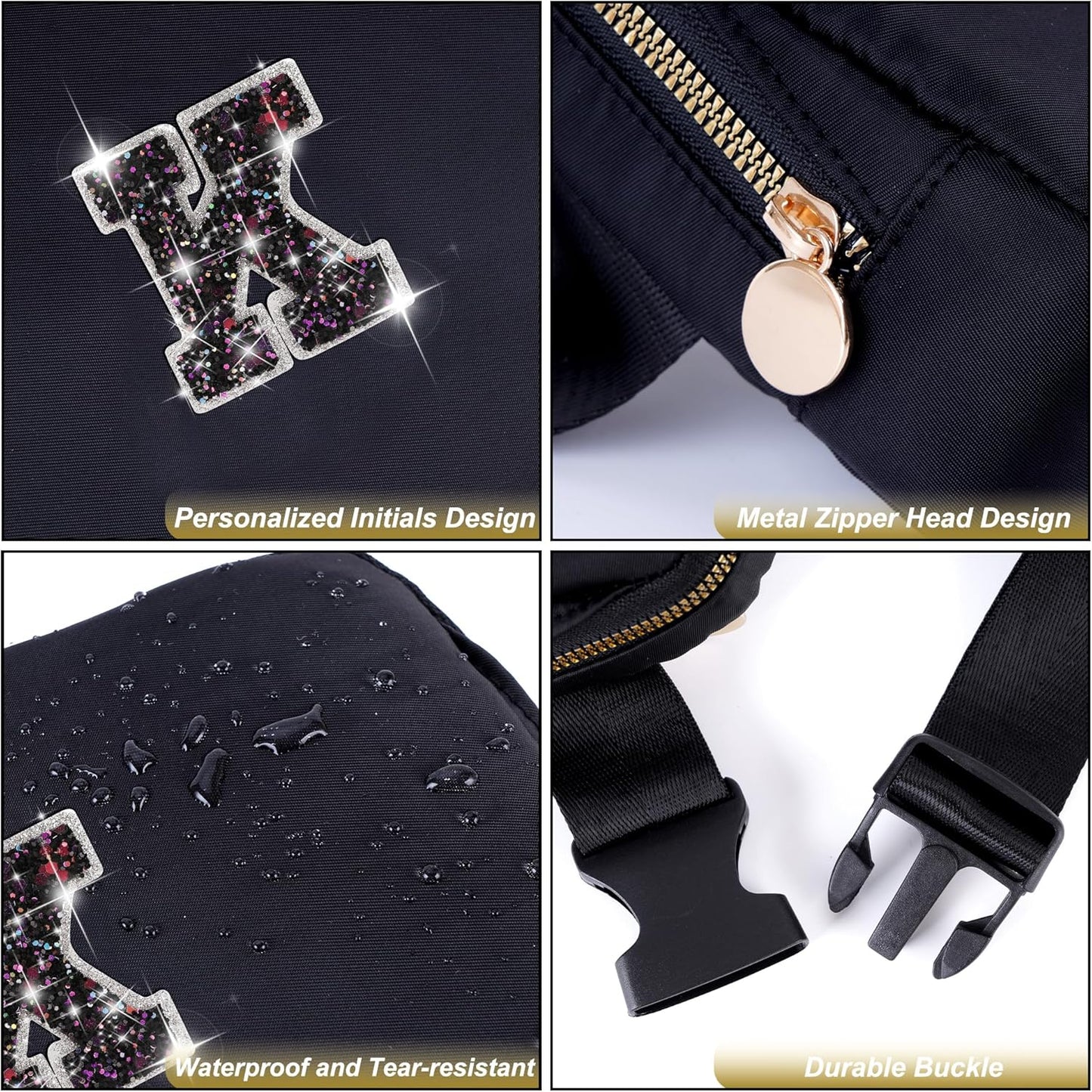 Girl Stuff - Teen Girl Gifts Trendy Stuff,Cross Body Bag for Girls Belt Bag for Women - Fanny Pack for Kids Teen,Crossbody Bag for Women Trendy Belt Bag Waist Packs | Black,Initial K