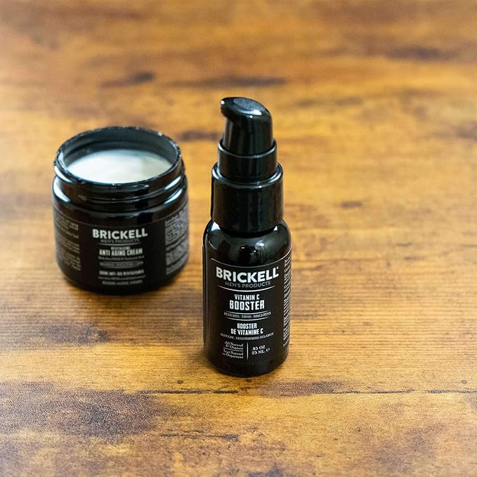 Brickell Men’s Vitamin C Booster Serum for Men, Natural and Organic Vitamin C Booster for Face to Ramp Up Collagen Production, Fight Wrinkles and Aging, 0.85 Ounce, Unscented