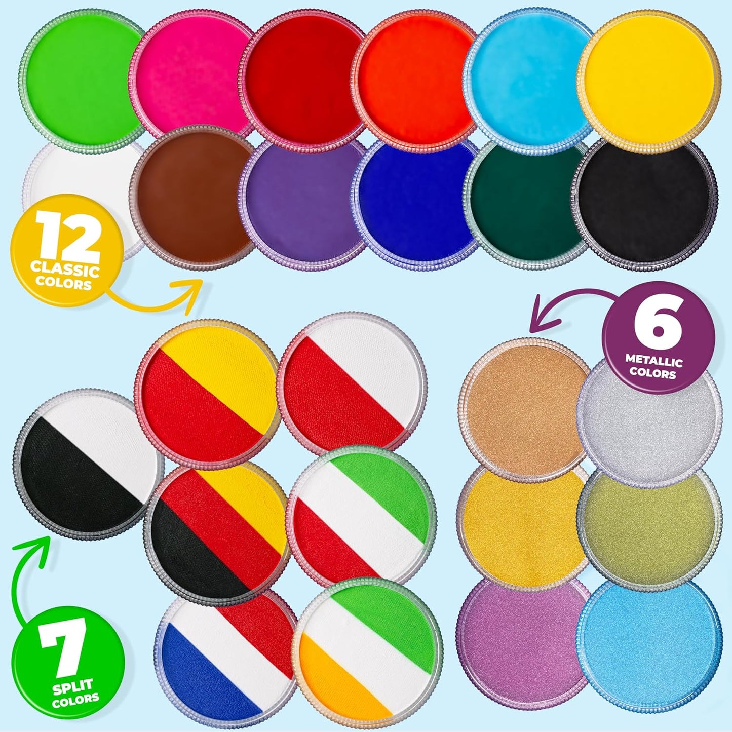 Blue Squid Face Paint Water Based Single Cake Professional Face Paint & Body Paint - Water Activated, Kids Adults Face Painting for Costume, Halloween Makeup, Cosplay - Red & White Face Paint 30g