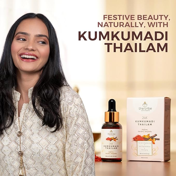 24k Kumkumadi Thailam, Skin Brightening, Oil, Toned Glow Enriched with Saffron Sandalwood, Chemical Free Natural, 30 ml Pack of 1 Standard