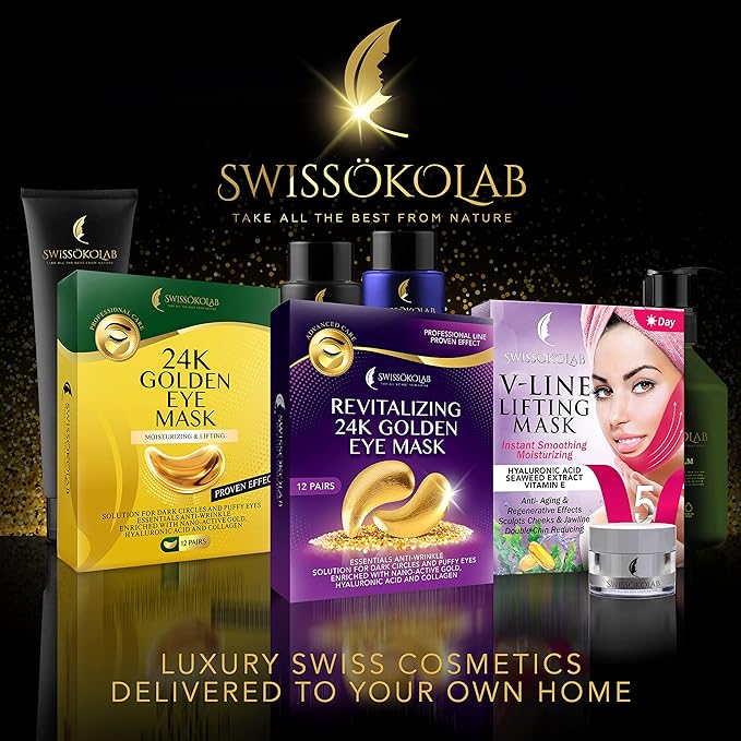 SWISSÖKOLAB Double Chin Reducer V Line Lifting Mask + Under Eye Patches For Puffy Eyes 24k Gold Eye Mask For Dark Circles