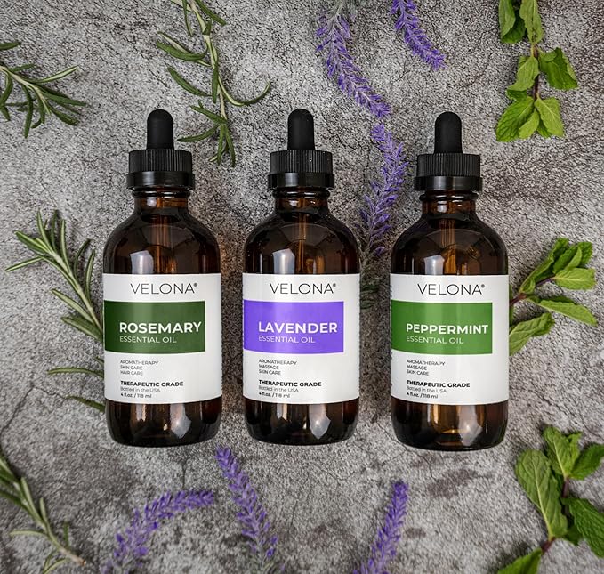 velona Peppermint Essential Oil 4 Fl Oz | Therapeutic Grade 100% Pure and Natural | for Aromatherapy Diffuser, Massage, Skincare, Haircare, Soapmaking | Undiluted and Multipurpose in Glass Bottle