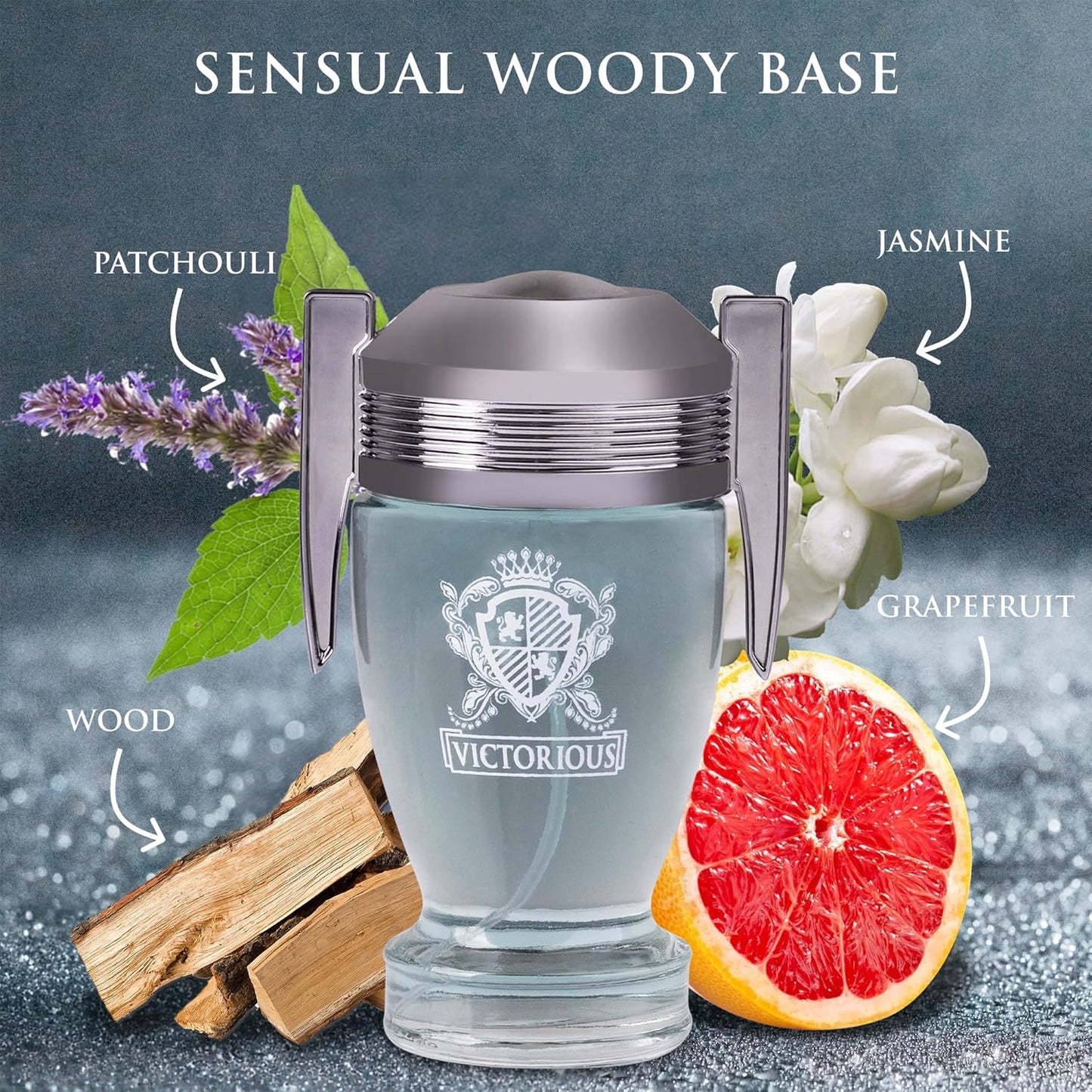 Victorious for Men Eau De Toilette - Woody & Aquatic Fragrance - Aromatic Bay Leaf & Jasmine & Woody Base of Guaiac Wood, Patchouli, Oak & Ambergris - Fresh & Sporty Composition - 100ml Spray Bottle