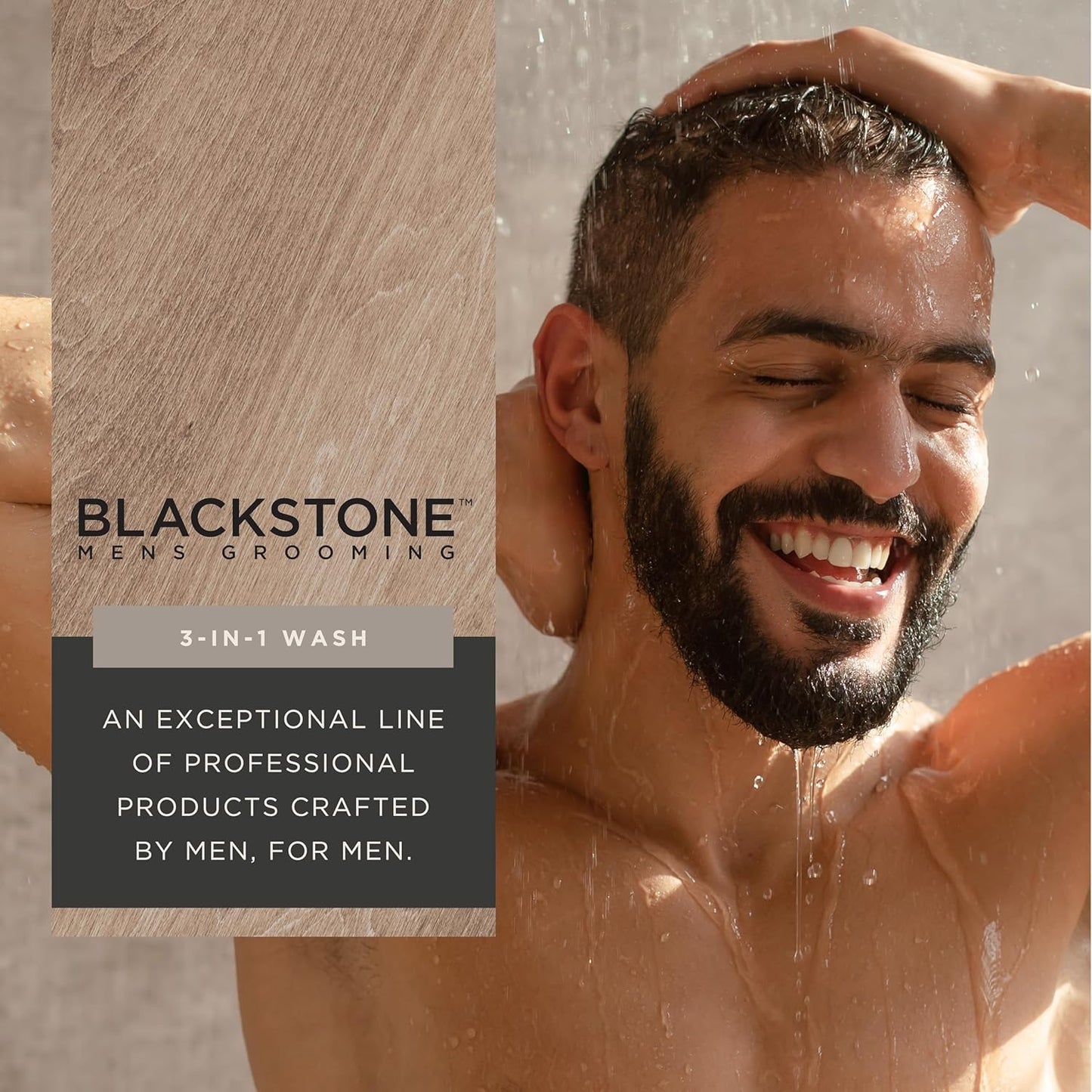 Blackstone Men's Grooming 3-in-1 Wash for Men with Coconut Oil, Aloe and Caffeine | Cleanses & Conditions Hair, Body, & Face | For All Skin & Hair Types - Ocean Blue (32 Fl Oz)