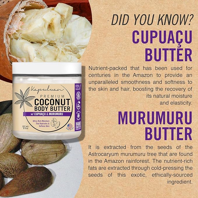 Coconut Body Butter for Women Dry Skin, Body Butter with Pure Coconut Oil, Cupuaçu & Murumuru, Whipped Body Butter for Women, Shea Body Butter Cream, Mantequilla Corporal (Watermelon & Freesia Scent)