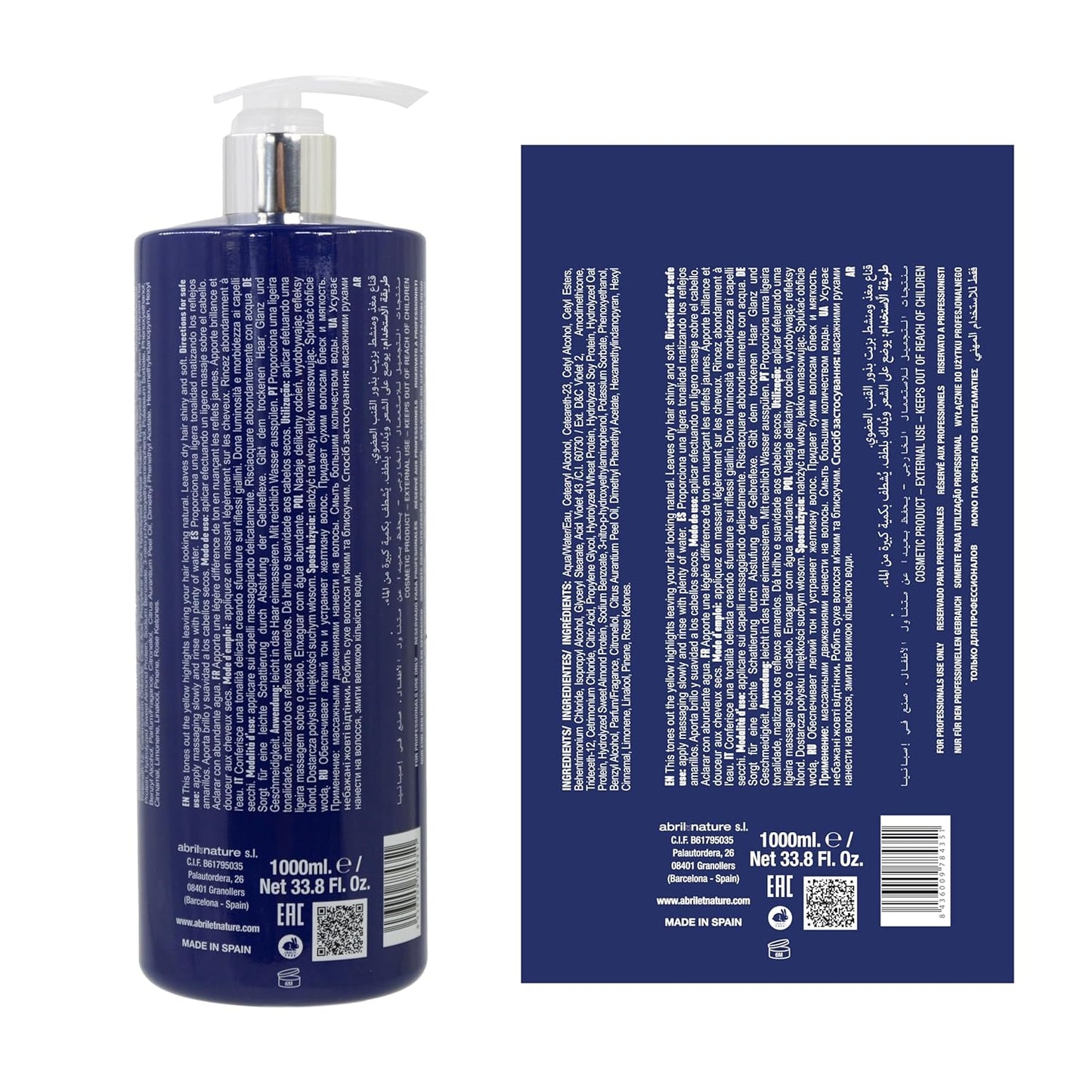 abril et nature - Platinum Professional Mask - For Blonde, Bleached, Highlighted, and/or Gray Hair - Violet Toner - Goodbye Yellow Tones - Platinum Appearance - 1000 ml