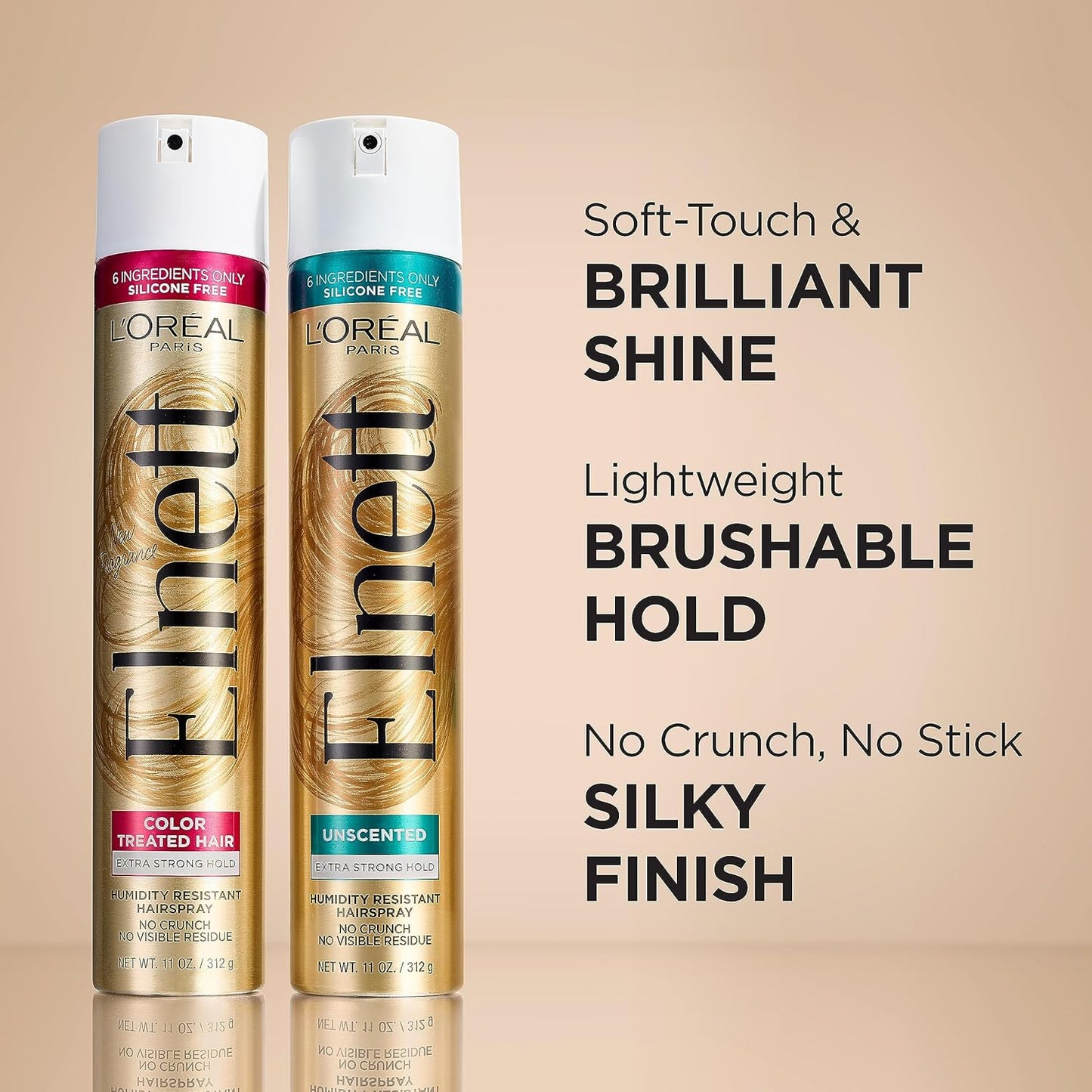 L'Oreal Paris Hair Care Elnett Satin Extra Strong Hold Hairspray For Color Treated Hair, Long Lasting Plus Humidity Resistant Hair Spray, 11 oz, (Pack of 2)