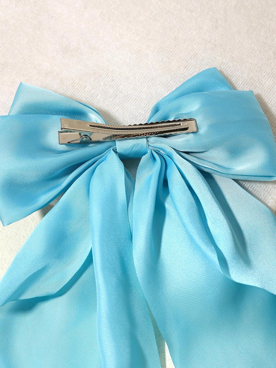 Furling Pompoms Hair Bows Clips for Women Large Bow Clips for Girls Satin Long Tails with Alligator Clips Big Hair Bow Hair Accessories (Pink Blue)