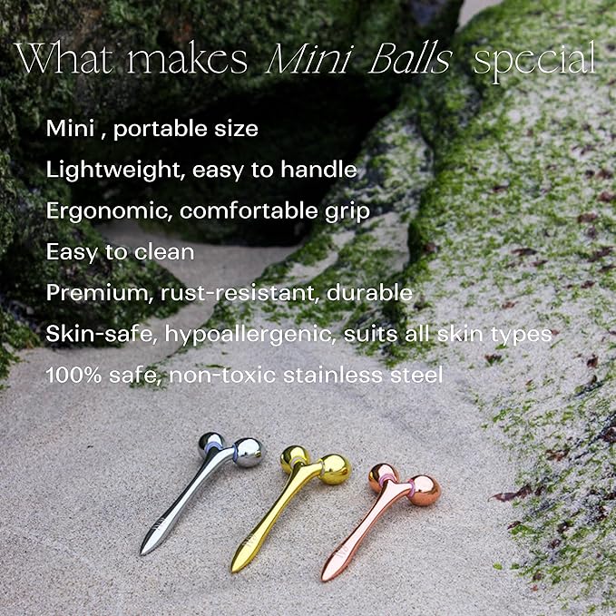 mwein Ivy 3D Face Massage Roller – Mini Lightweight Small Travel-Sized Y-Shaped Stainless Steel – Jade Roller, Ice Roller, Cellulite Roller – Face Sculpting Tool (Rose Gold/Pink)