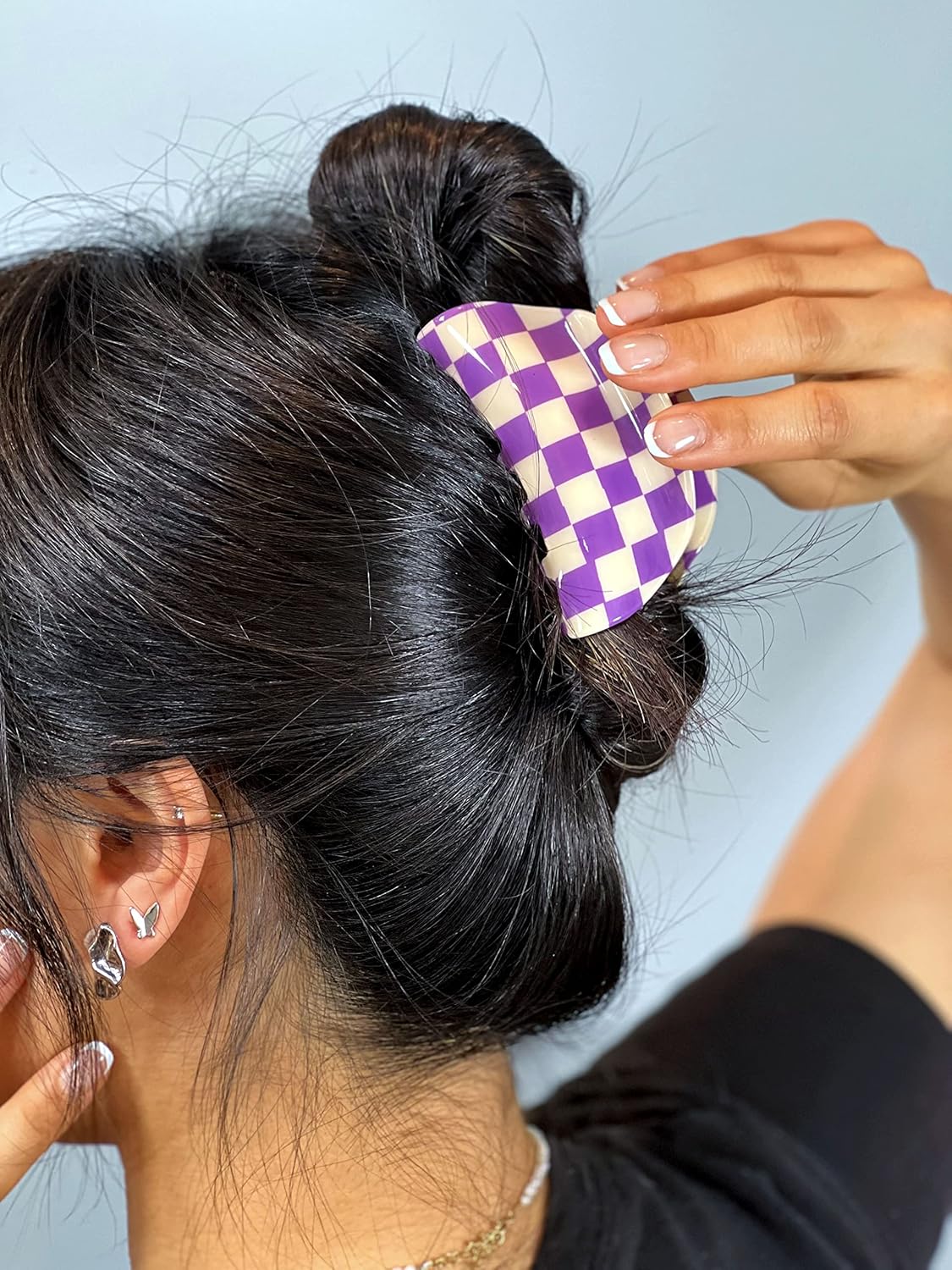 Two Oh One Checkered Hair Clip Claw Acrylic Strong Hold Women's Accessory for all Hair Type, Purple