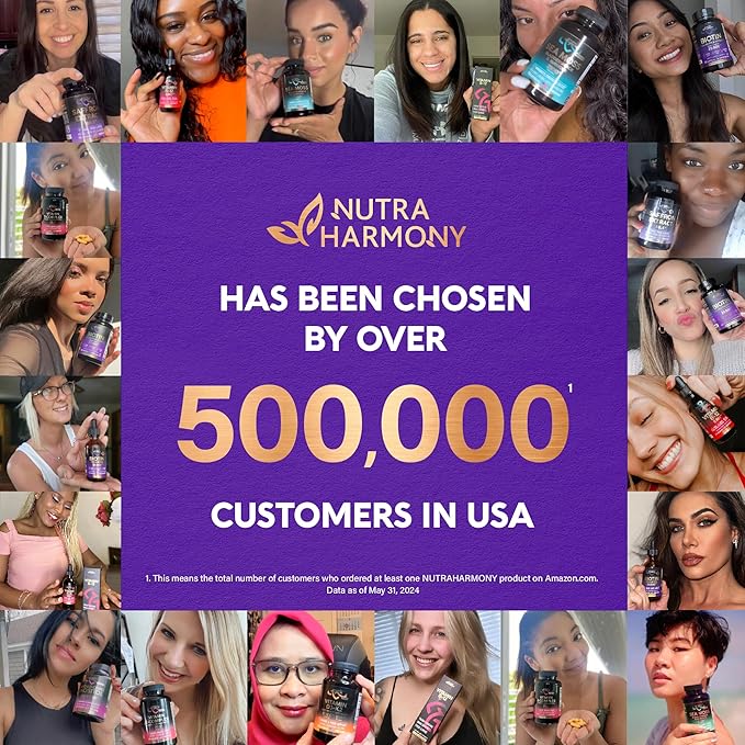 Biotin | Collagen | Keratin - Clinically Tested Supplement - Hair Growth Support, Skin & Nails - 25000 mcg Vitamins B2, B3, B6 & B7 + B1 & Hyaluronic Acid - Made in USA - Women & Men | 60 Capsules