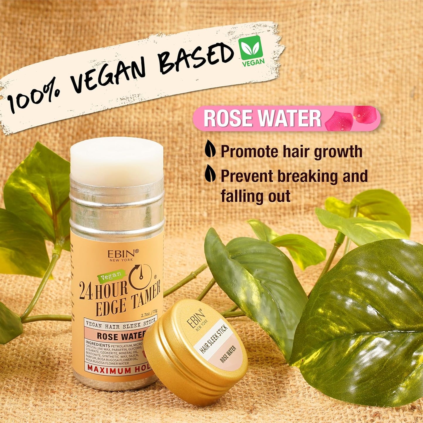 EBIN NEW YORK 24 Hour Edge Tamer Vegan Hair Sleek Stick Rose Water Maximum Hold